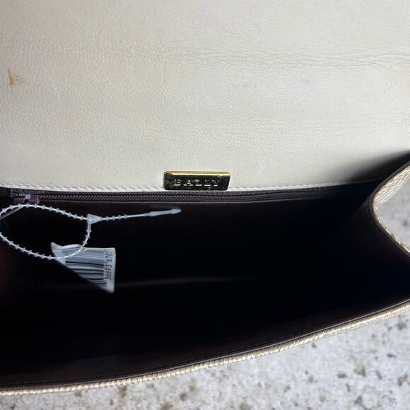 Bally Bone Ivory Cream Vintage Leather Quilted Woven Chain Shoulder Bag NWT - Picture 5 of 10